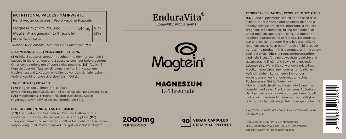 Magnesium-L-Threonat Nahrungsergänzungsmittel 90x667mg - Kapseln